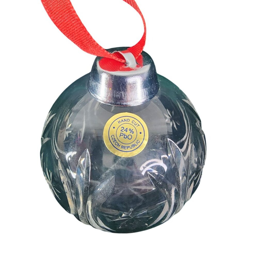 Vintage Hand Cut Czech Crystal Christmas Ornament 24% Lead Glass 2.5" Diameter